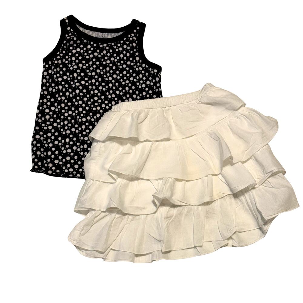 Girls Bundle 3T Cherokee White Ruffle Skirt Old Navy Blue Polka Dot Ribbed Tank